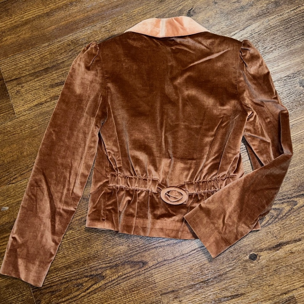 Vintage Strawberry Plant Tan Velvet Long Puffed Sleeve Blazer Jacket Size 3-4 - Picture 7 of 13